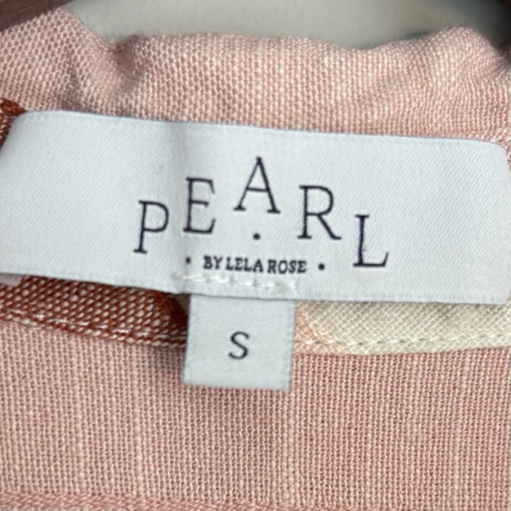 PEARL By Lela Rose Shirt Dress Size S Striped Midi Buttons Linen Neutral Classic - Picture 4 of 11